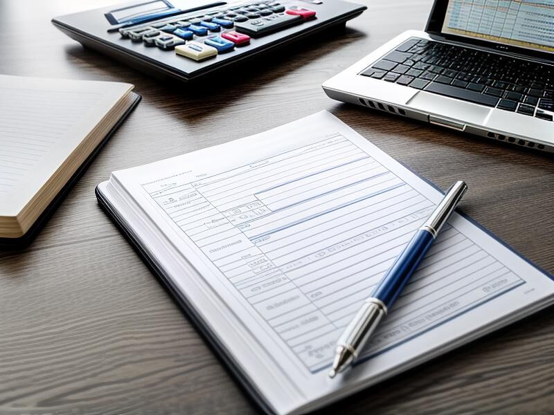 desktop + note book + pen + calculator + laptop