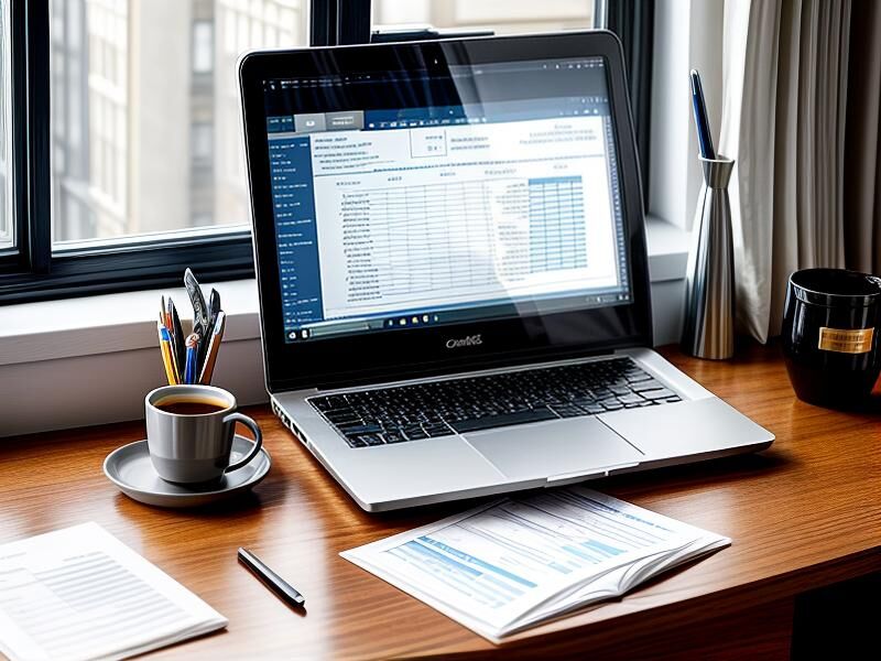 laptop on desk + coffee